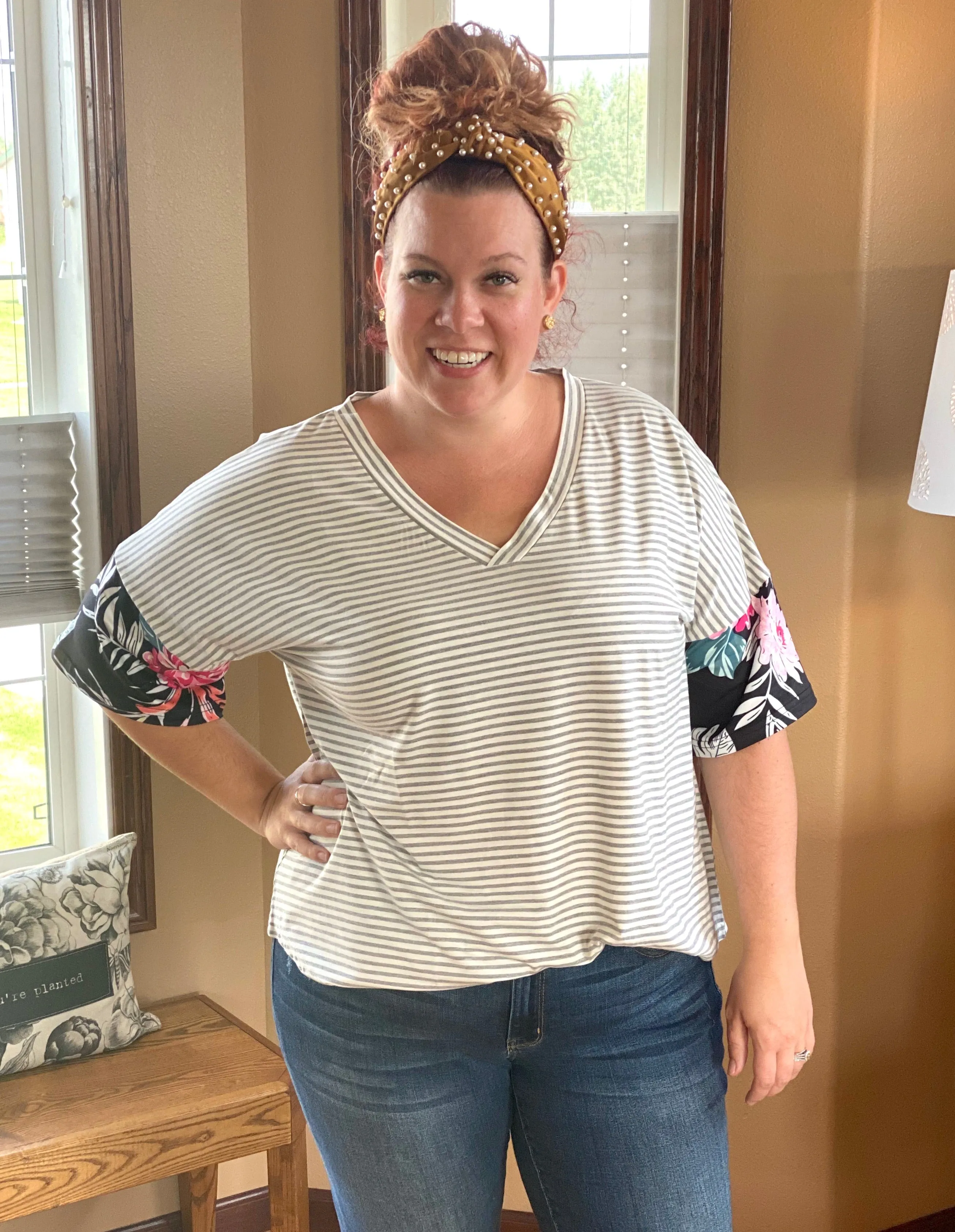 Hey Jude Top- Floral and Stripe Dolman