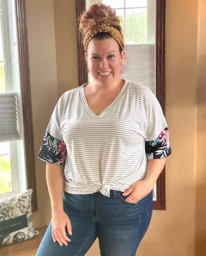 Hey Jude Top- Floral and Stripe Dolman