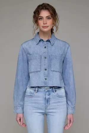 Hidden Cropped Denim Shirt Jacket