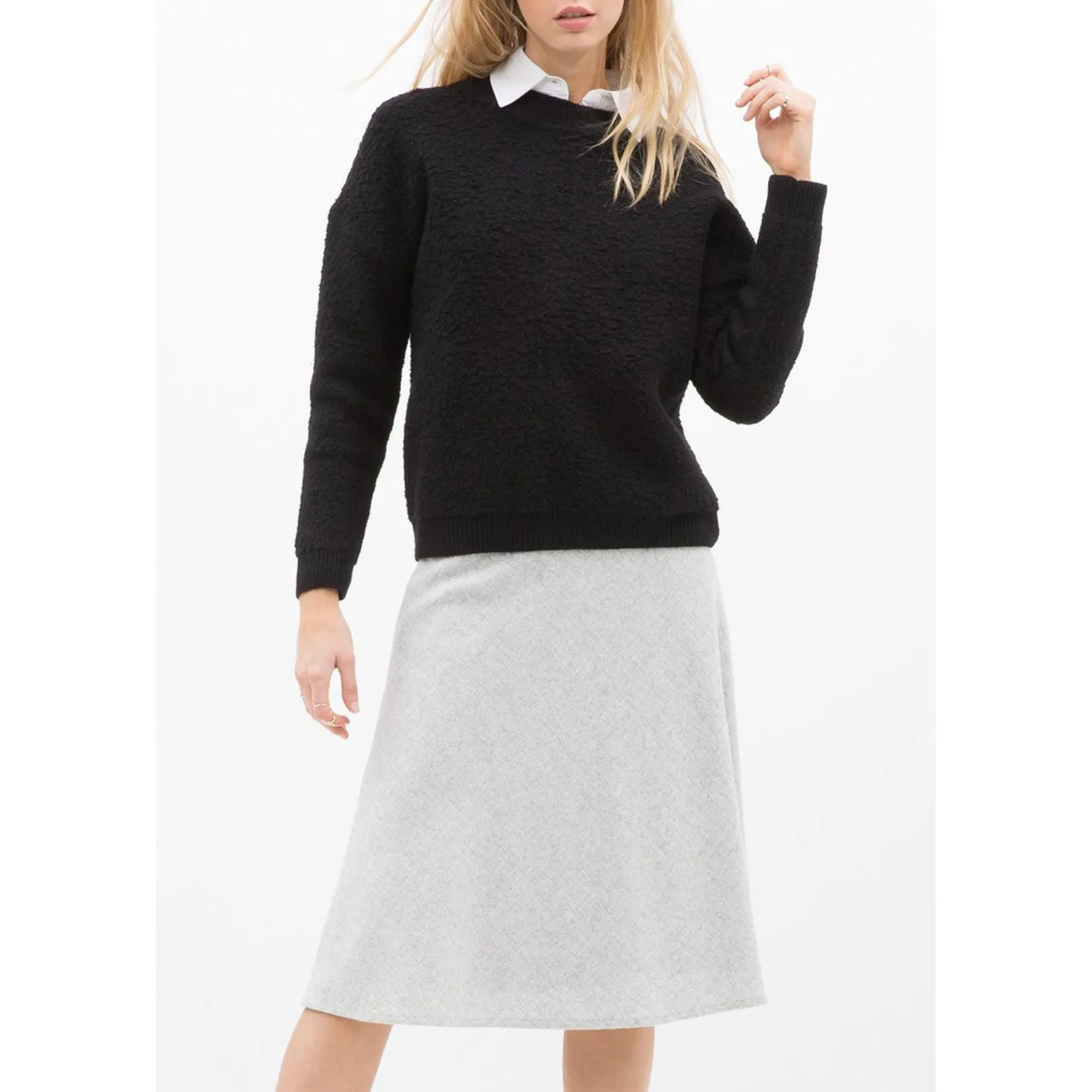 High Waisted Wool Knit Midi Skirt In Heather Grey