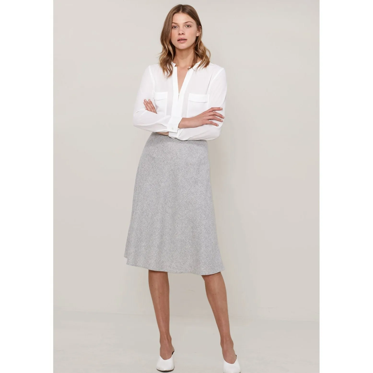 High Waisted Wool Knit Midi Skirt In Heather Grey