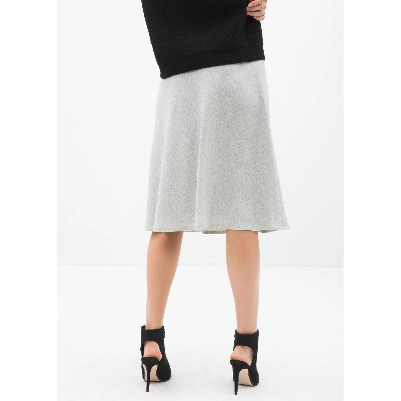 High Waisted Wool Knit Midi Skirt In Heather Grey