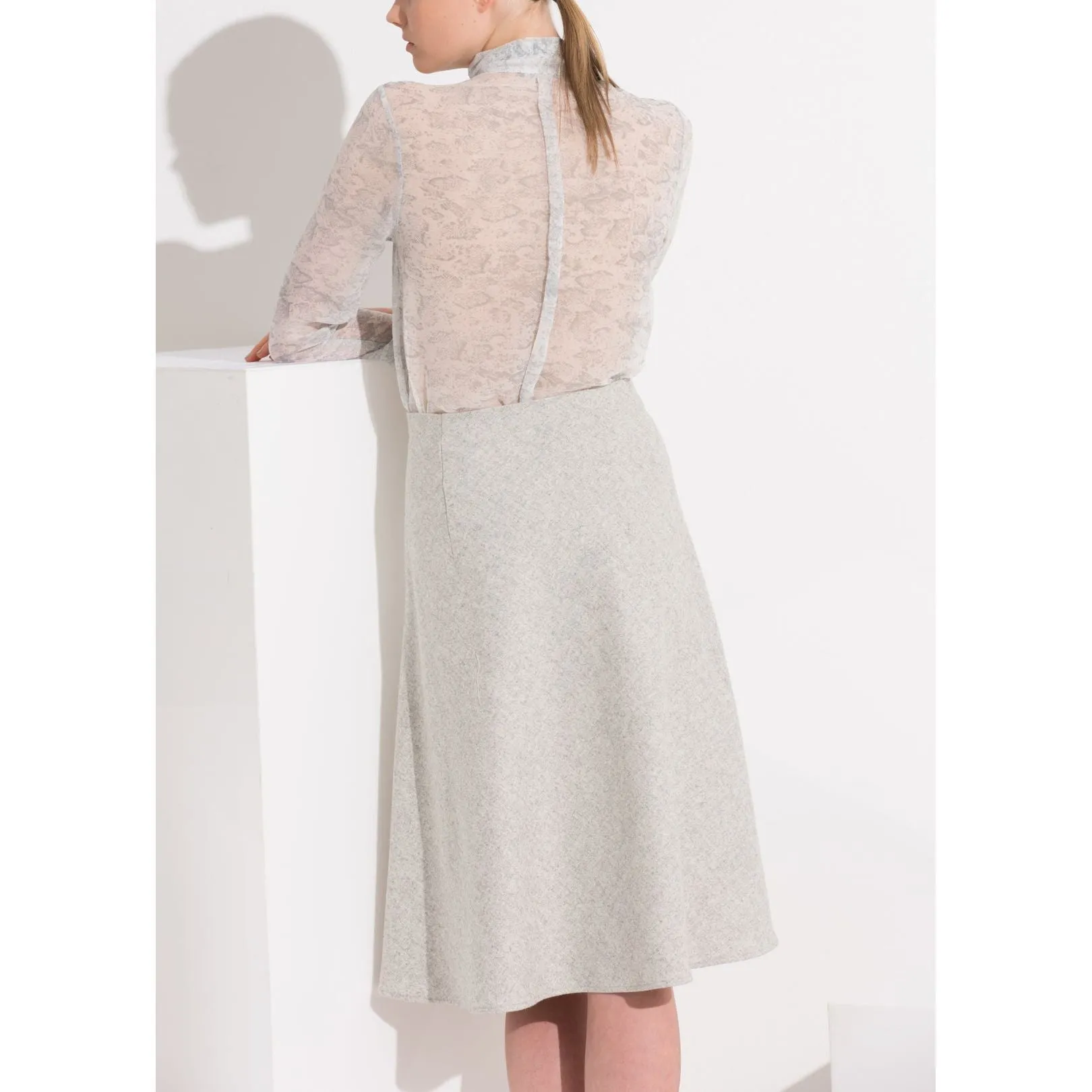 High Waisted Wool Knit Midi Skirt In Heather Grey