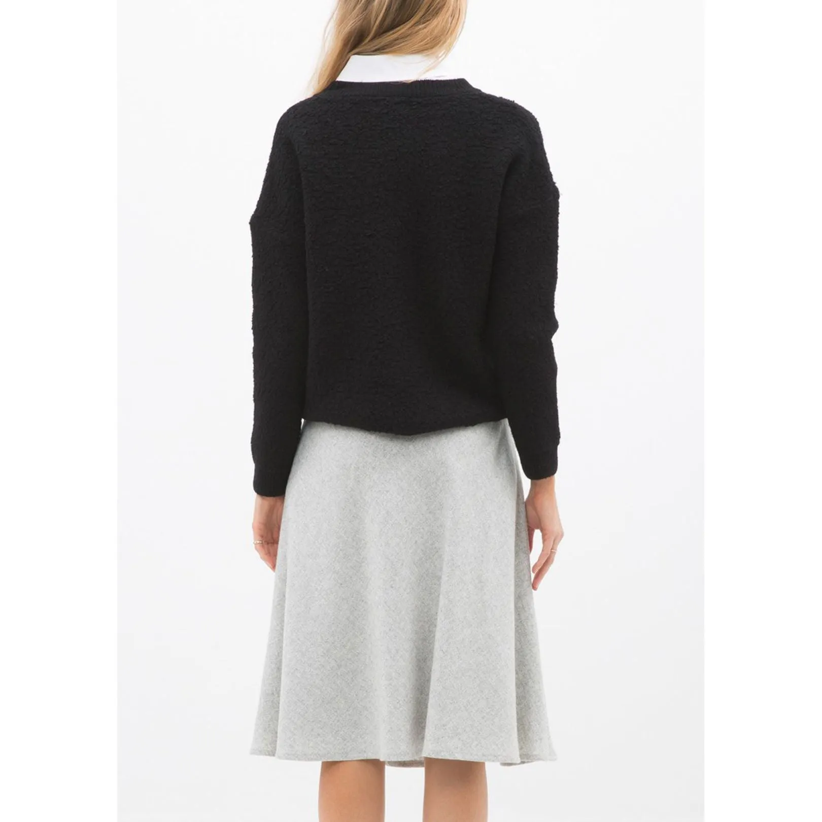 High Waisted Wool Knit Midi Skirt In Heather Grey