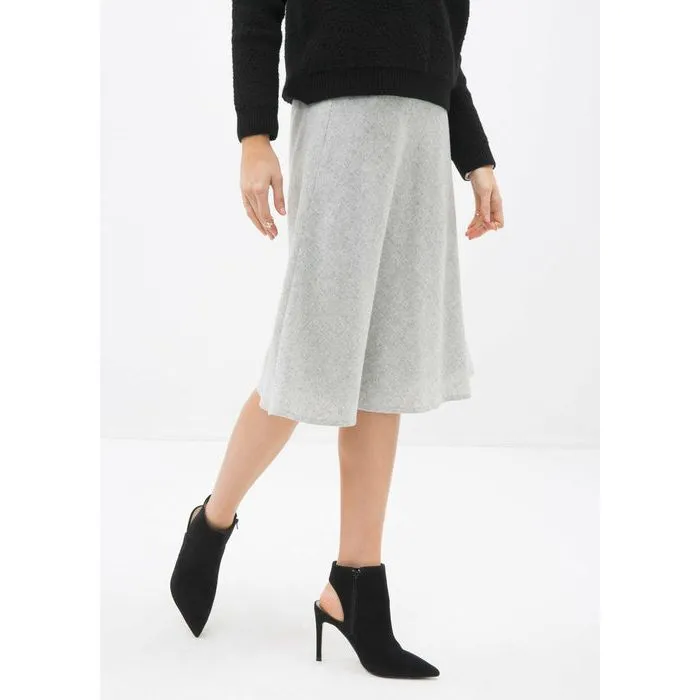 High Waisted Wool Knit Midi Skirt In Heather Grey