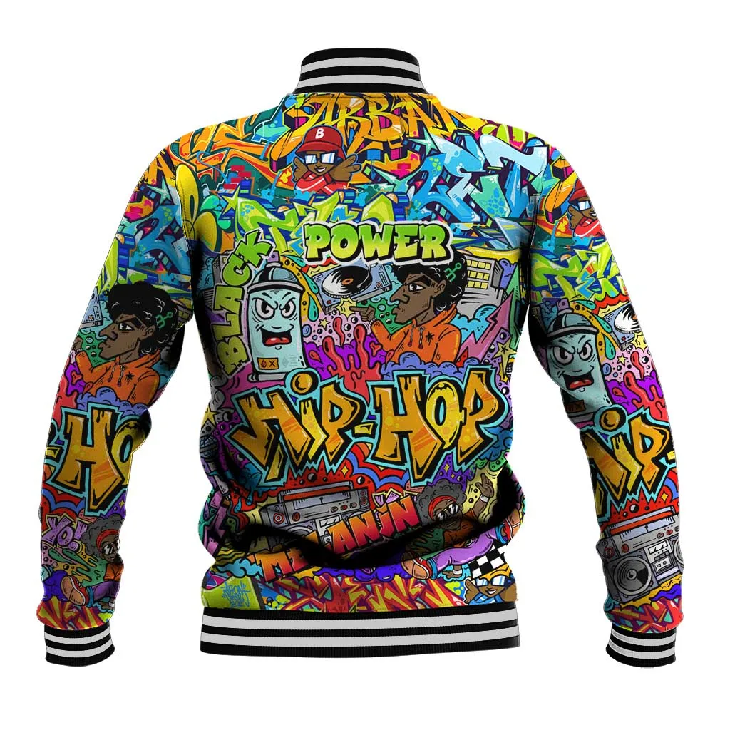Hip Hop Graffiti Art Baseball Jacket Black Power DT02