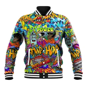 Hip Hop Graffiti Art Baseball Jacket Black Power DT02