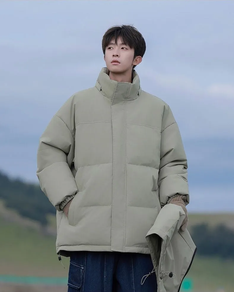 Hooded and Thickened Puffer Jacket for Men with Zip-up Closure