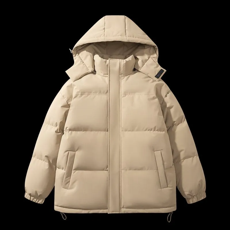 Hooded and Thickened Puffer Jacket for Men with Zip-up Closure