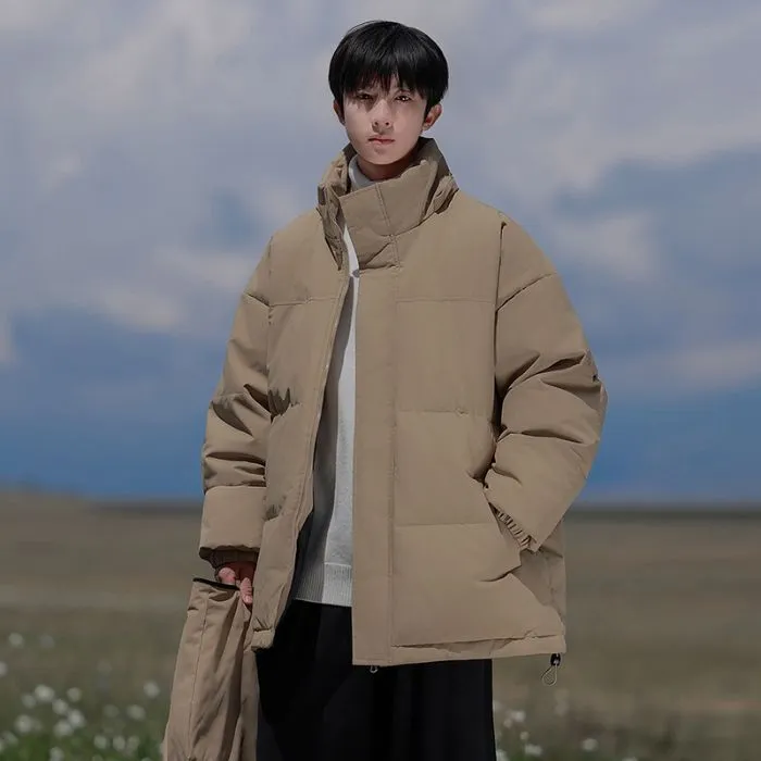 Hooded and Thickened Puffer Jacket for Men with Zip-up Closure