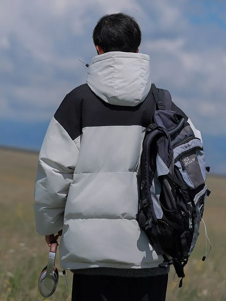 Hooded and Thickened Puffer Jacket for Men with Zip-up Closure