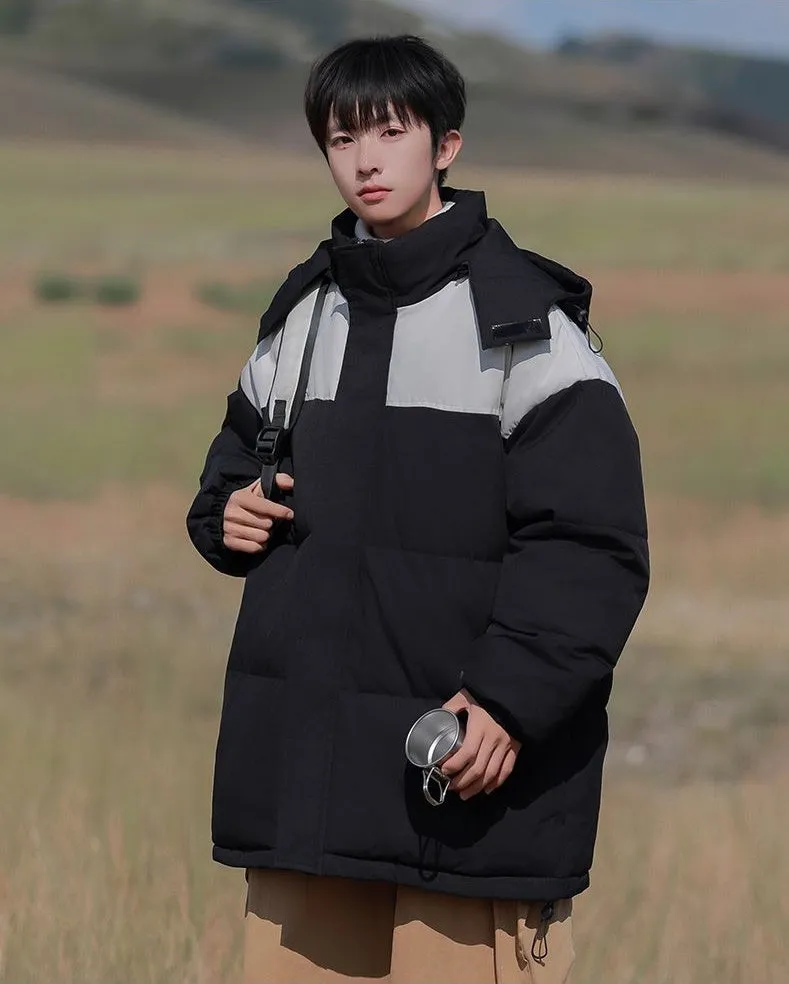 Hooded and Thickened Puffer Jacket for Men with Zip-up Closure