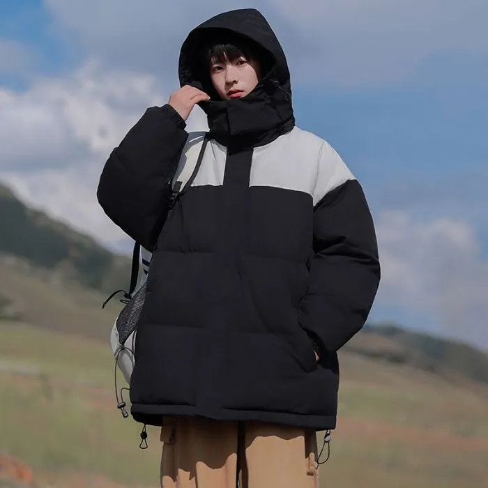 Hooded and Thickened Puffer Jacket for Men with Zip-up Closure