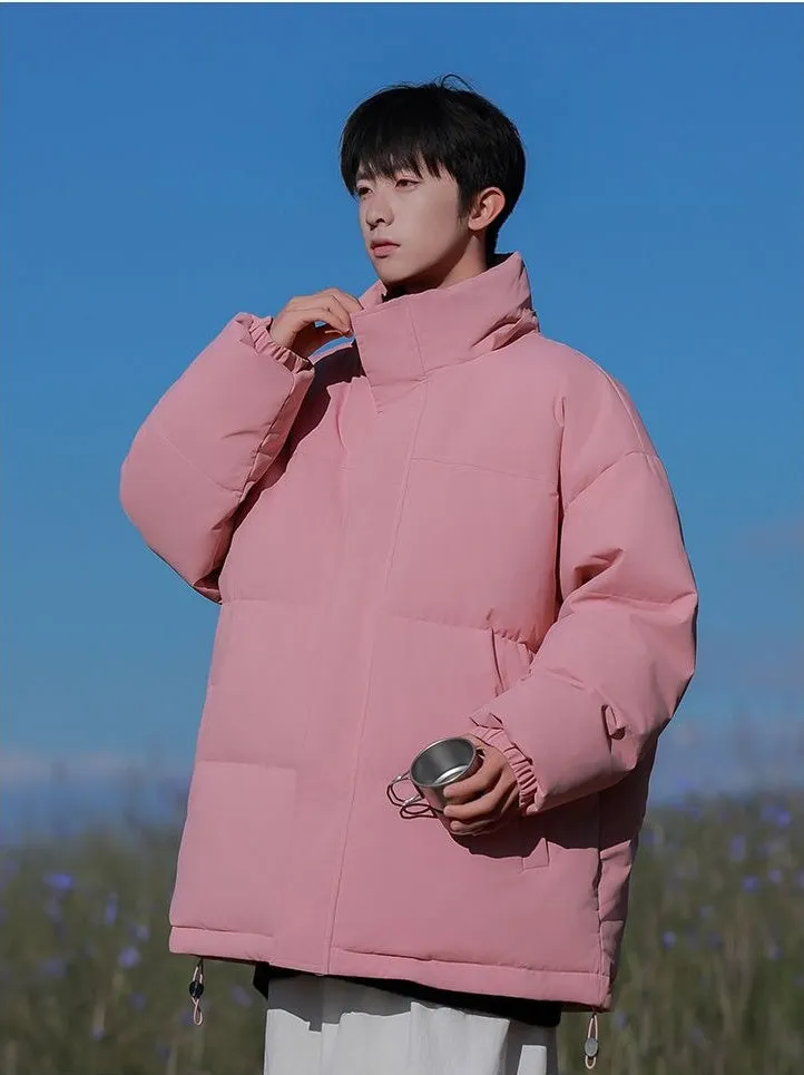 Hooded and Thickened Puffer Jacket for Men with Zip-up Closure