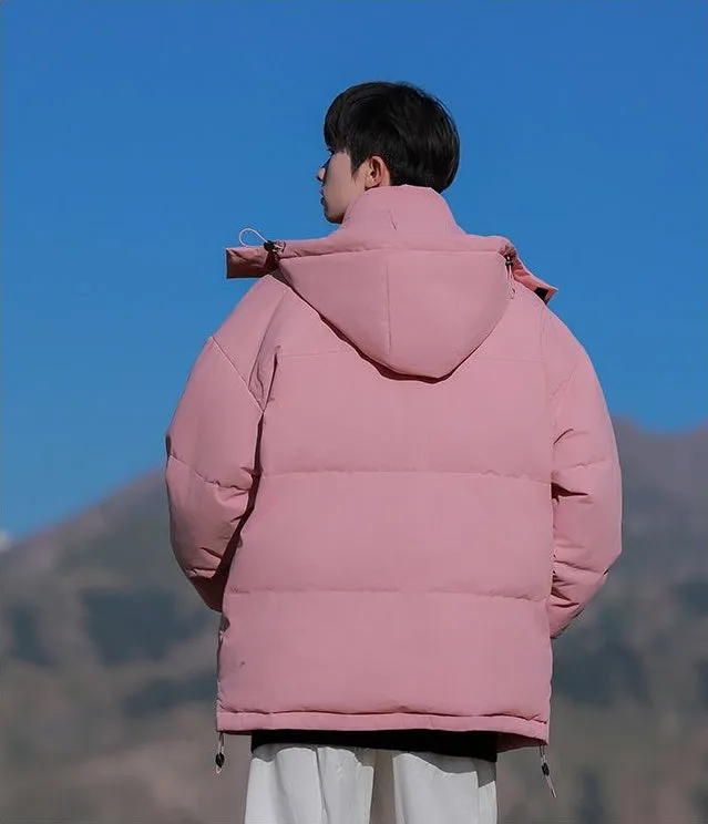 Hooded and Thickened Puffer Jacket for Men with Zip-up Closure