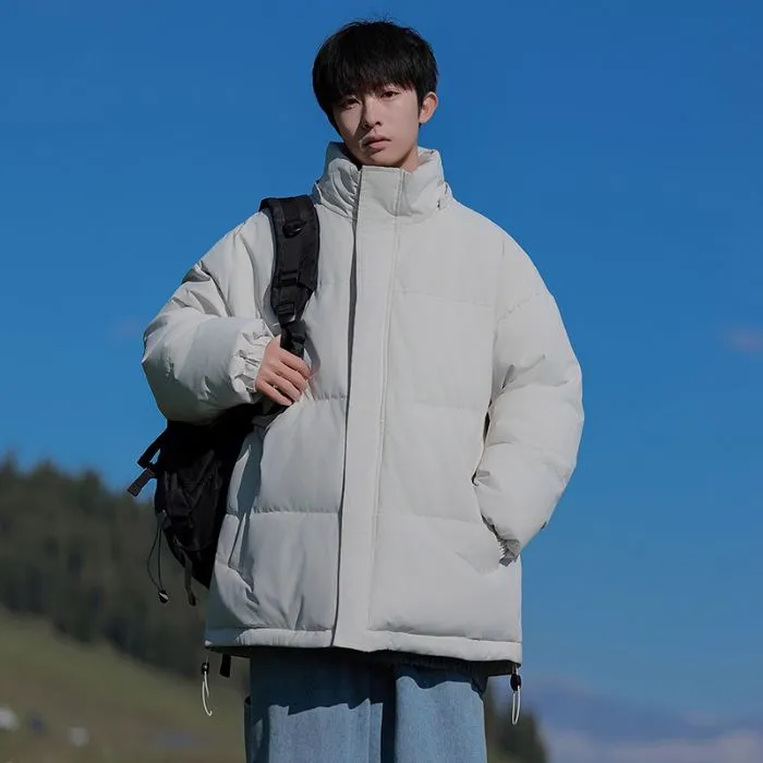 Hooded and Thickened Puffer Jacket for Men with Zip-up Closure