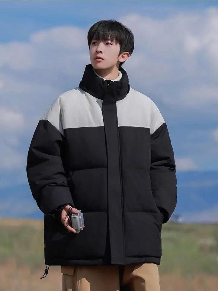 Hooded and Thickened Puffer Jacket for Men with Zip-up Closure