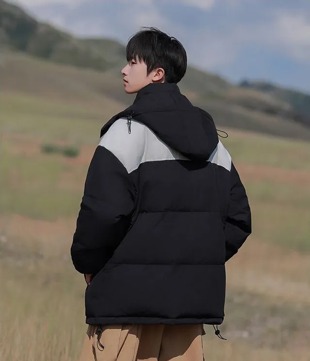 Hooded and Thickened Puffer Jacket for Men with Zip-up Closure