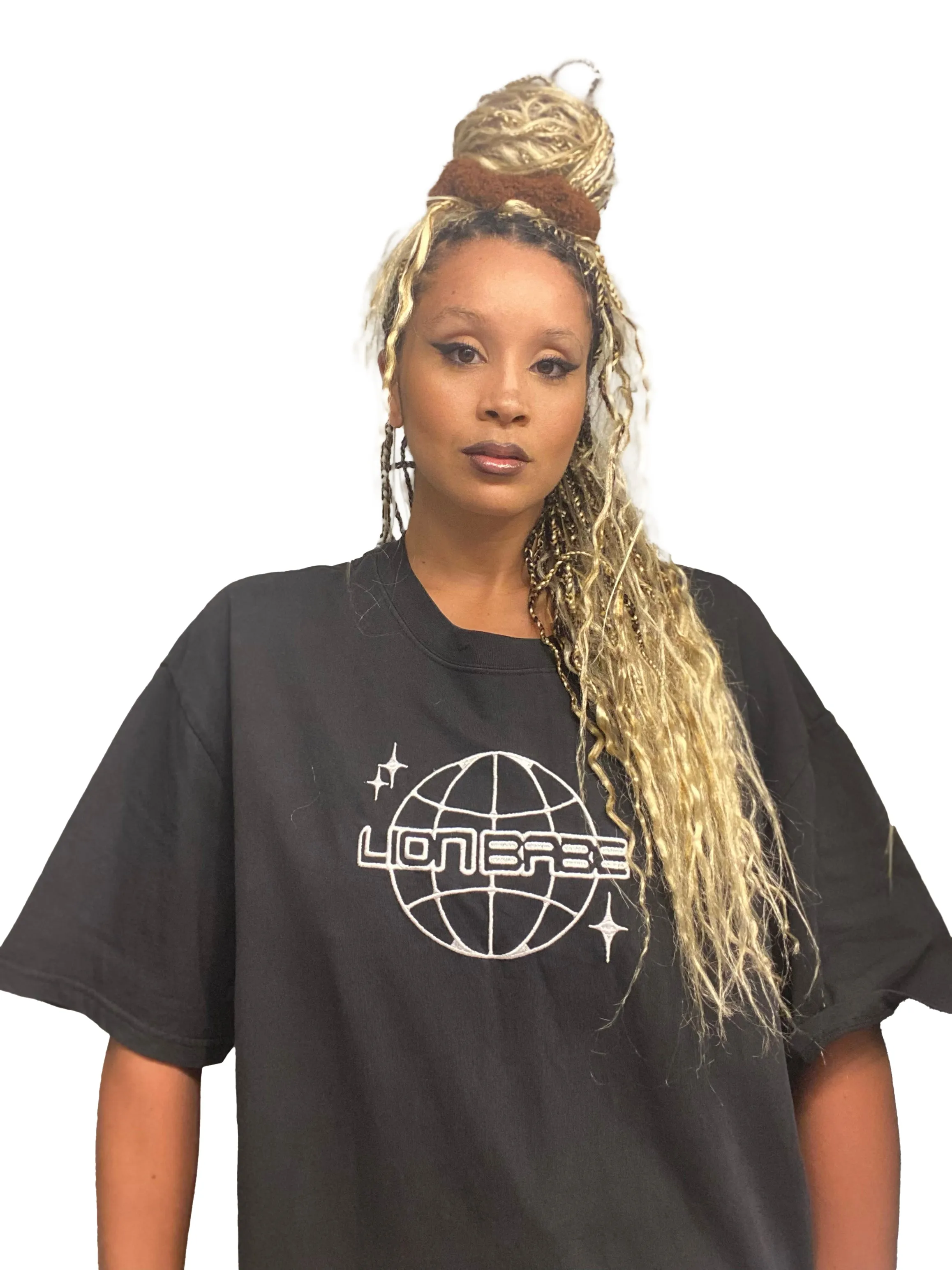 House of LION BABE - Oversized Charcoal Tee Embroidered White Logo