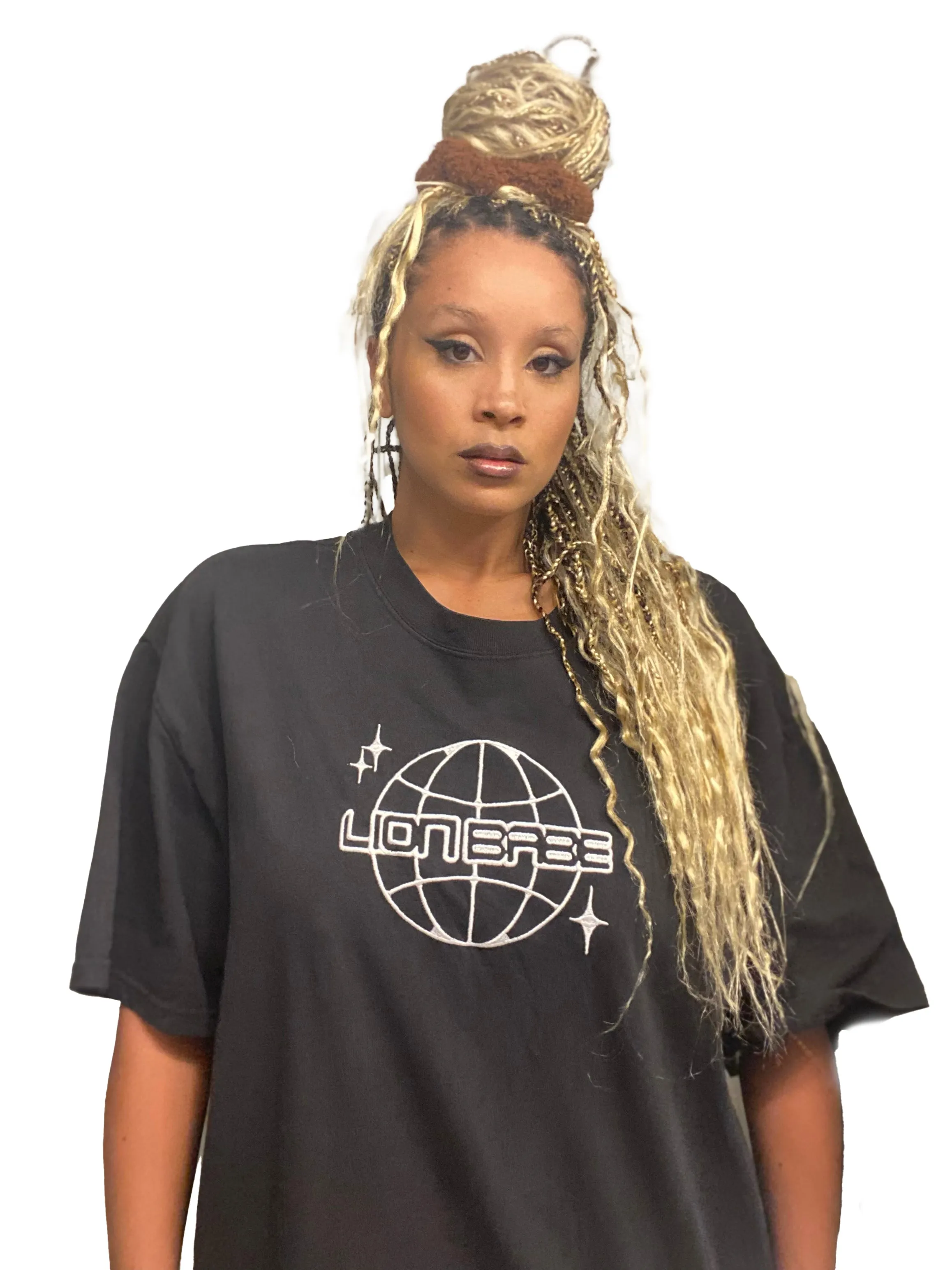House of LION BABE - Oversized Charcoal Tee Embroidered White Logo