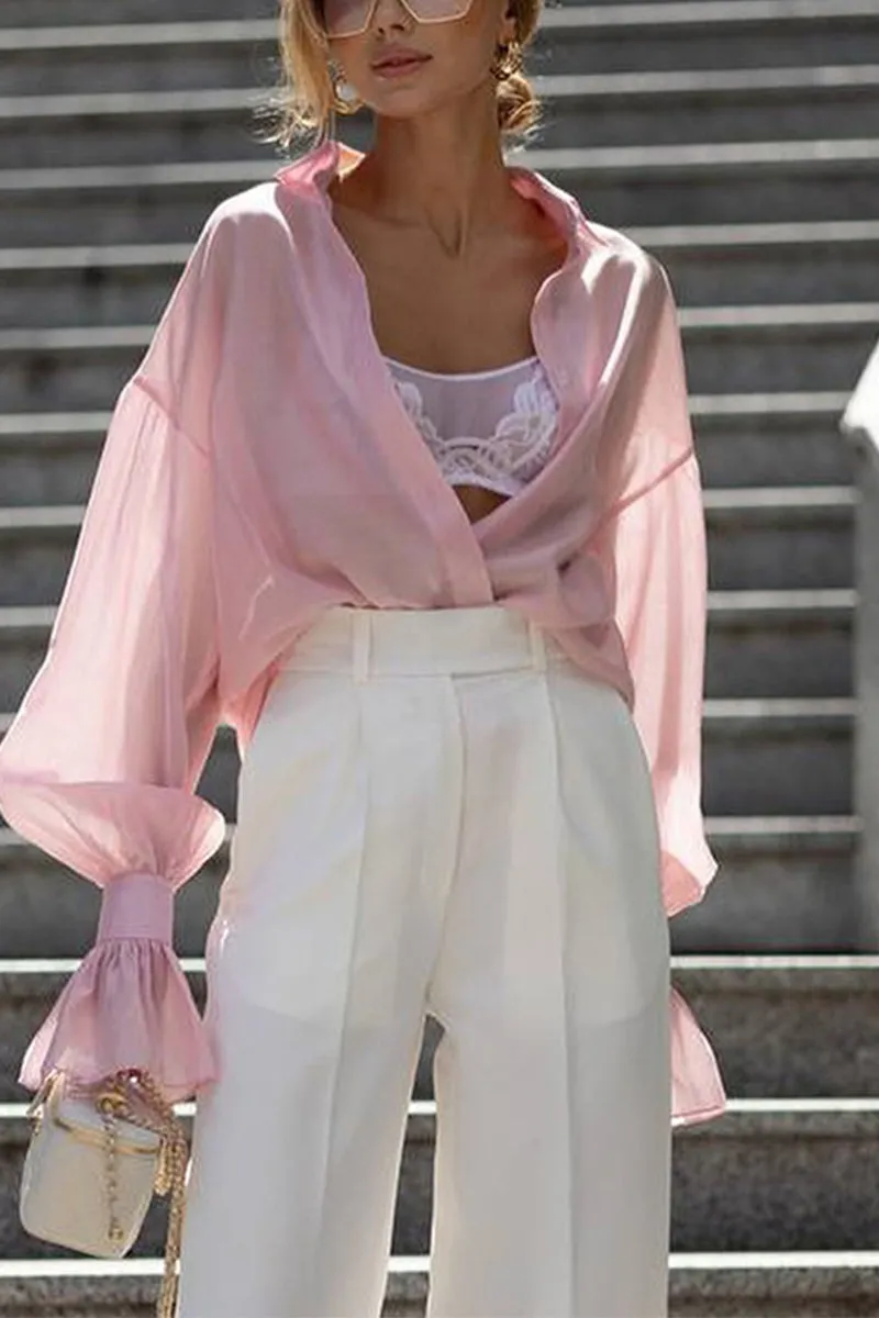 HTT1105 Breezy Elegance Sheer Blouse Top