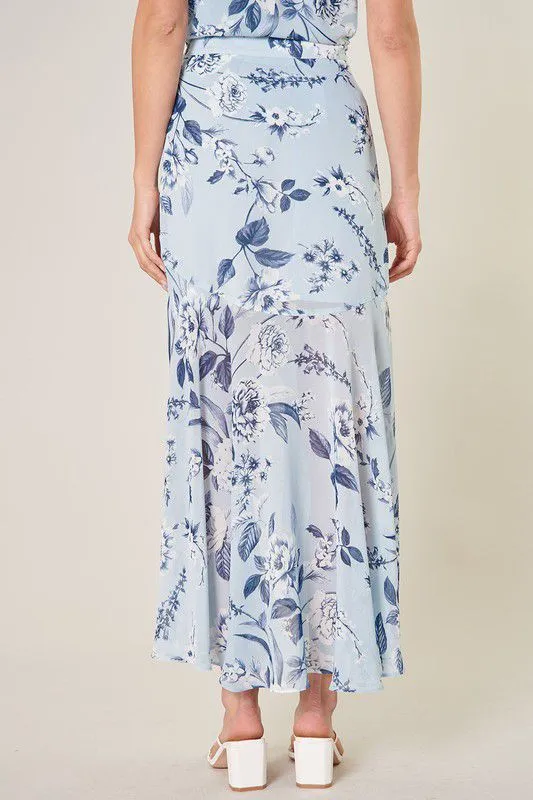 Indigo Vintage Floral Midi Skirt