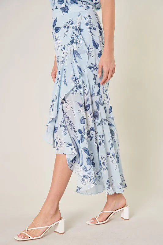 Indigo Vintage Floral Midi Skirt