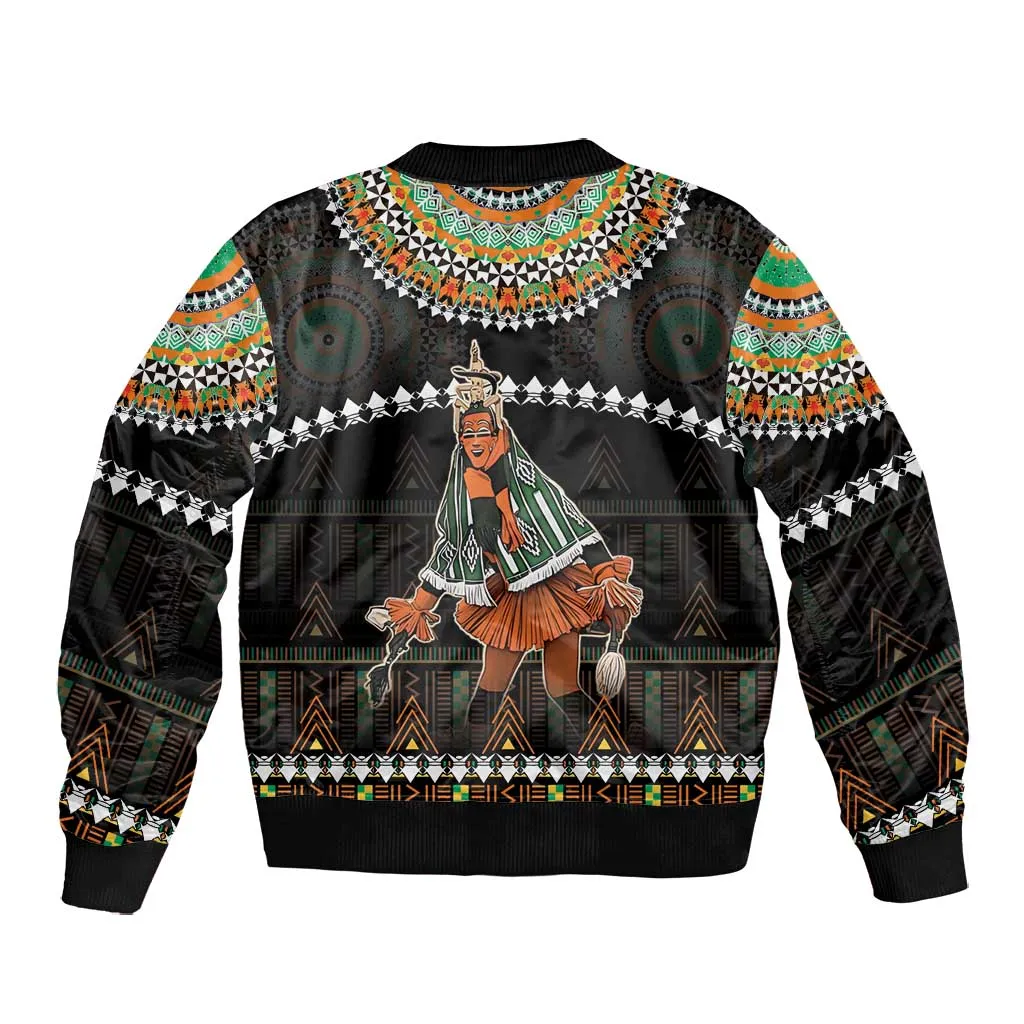 Ivory Coast Festival Of Masks Bomber Jacket Traditional Zaouli Dance LT05