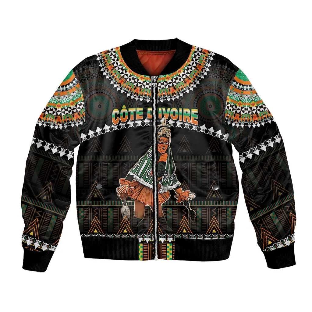 Ivory Coast Festival Of Masks Bomber Jacket Traditional Zaouli Dance LT05
