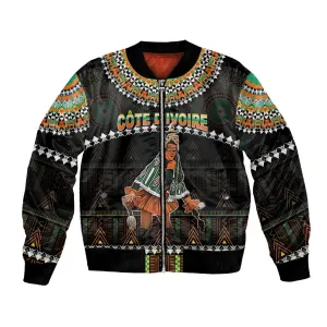 Ivory Coast Festival Of Masks Bomber Jacket Traditional Zaouli Dance LT05