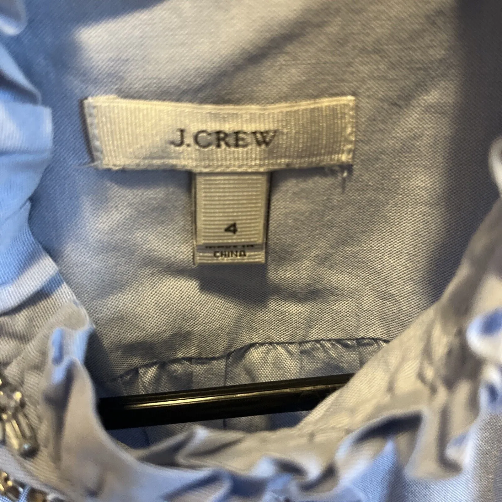 J Crew Women's Embellished Rhinestone Ruffle Blue Button-Down Sleeveless Blouse - Size 4