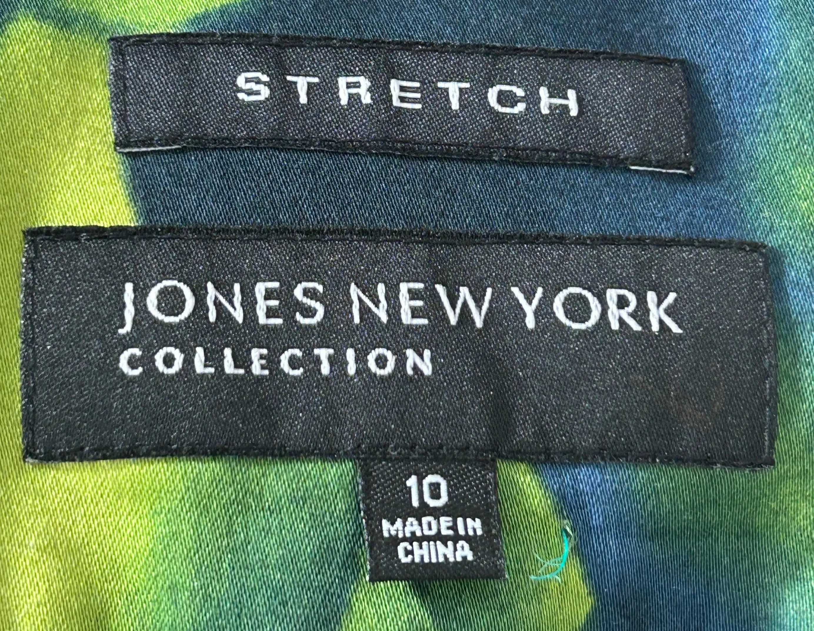 Jones New York Collection Stretch A-Line Skirt Size 10 – Green & Navy Abstract Floral Print