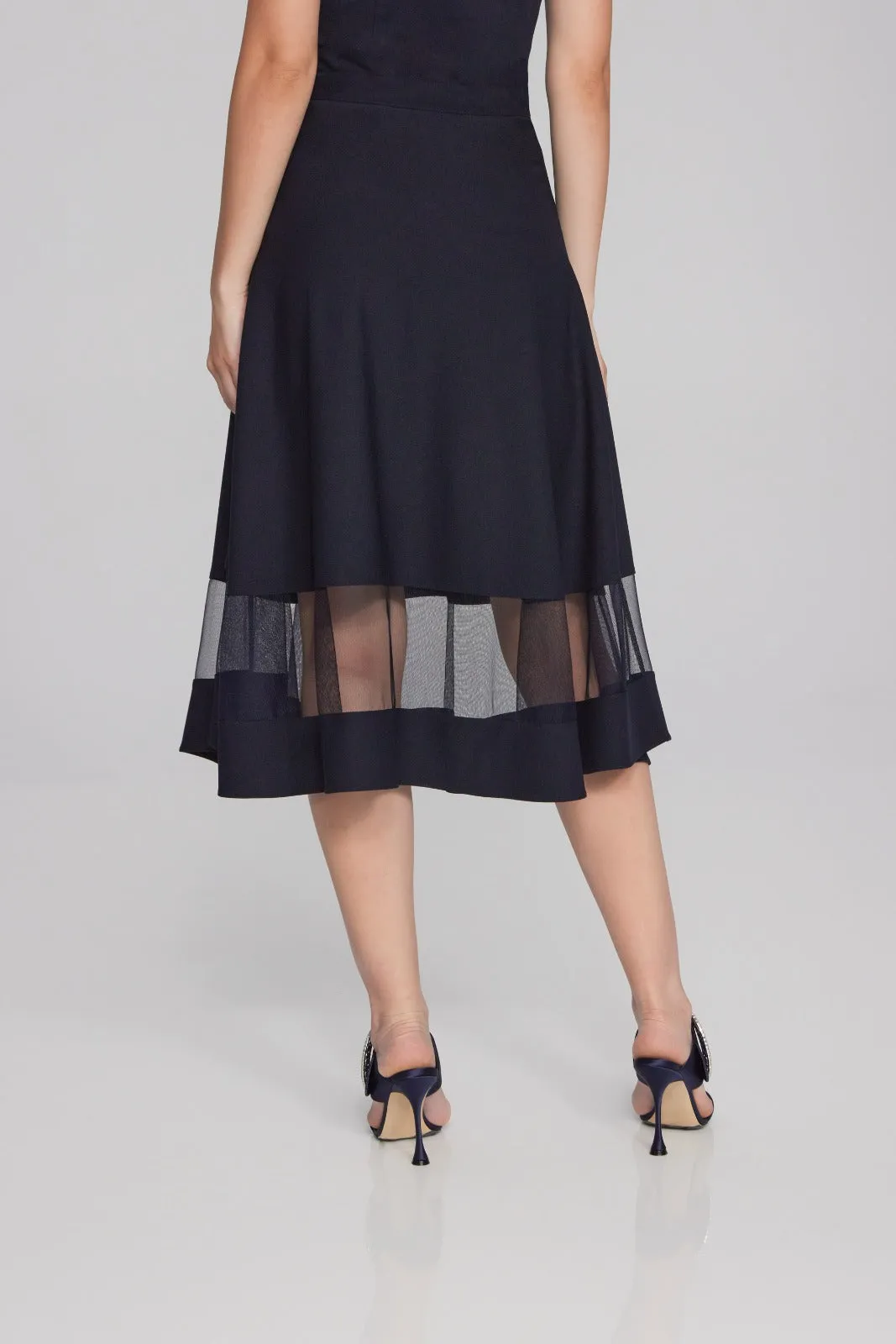 Joseph Ribkoff Midnight Blue Scuba Crepe And Mesh Flared Skirt Style 241763