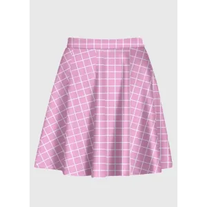 Jupe Taille Haute Rose à Carreaux Grille Pastel Rose