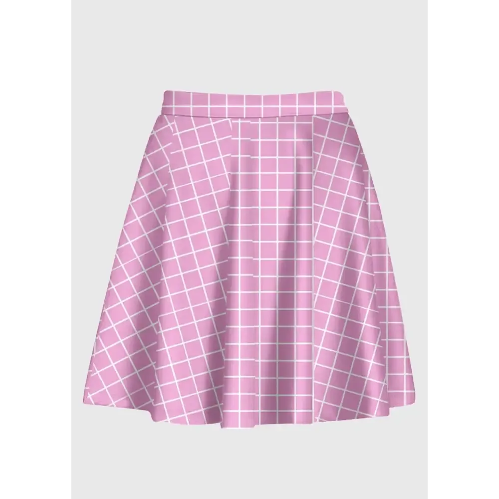 Jupe Taille Haute Rose à Carreaux Grille Pastel Rose