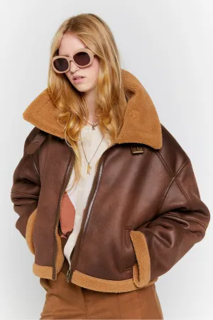 Karen Walker Cropped Aviator Jacket // Brown, Chestnut