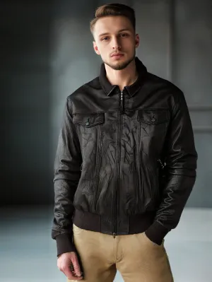 Knitted Cuff Durable Leather Jacket