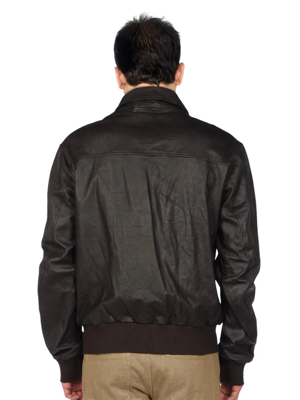 Knitted Cuff Durable Leather Jacket