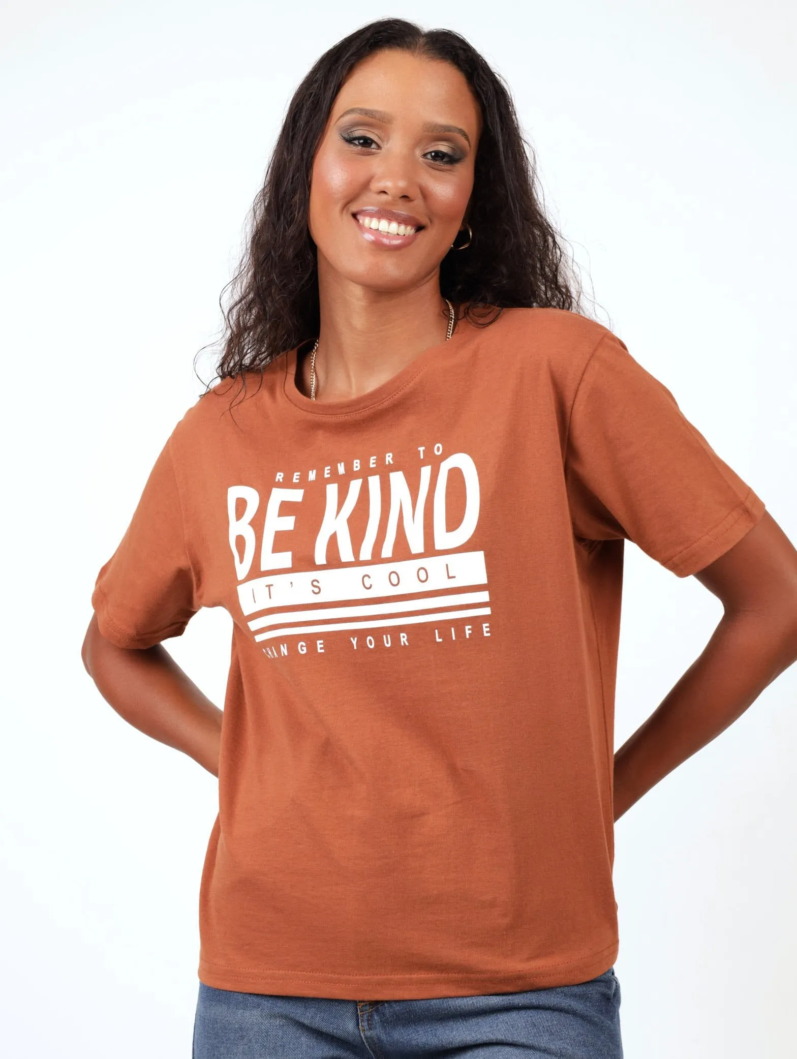 Ladies Boxy Be Kind Tee - Rust