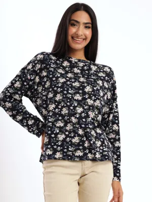 Ladies Long Sleeve Loose Easy Tee - Floral
