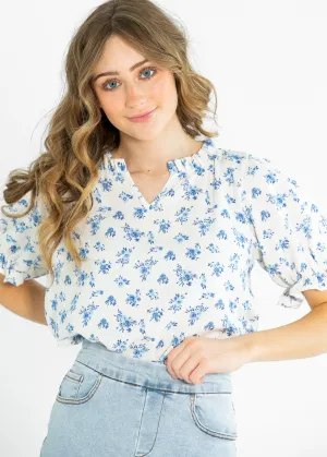 Laurel V-neck Floral Short Sleeve Top