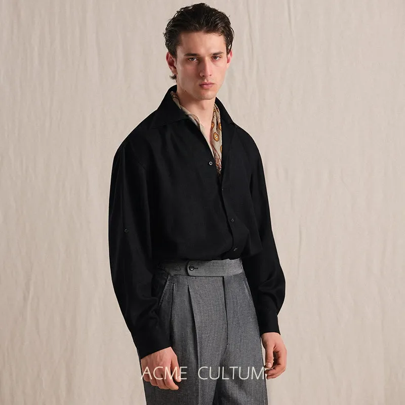 Linen-Texture Cuban Collar Shirt Jacket