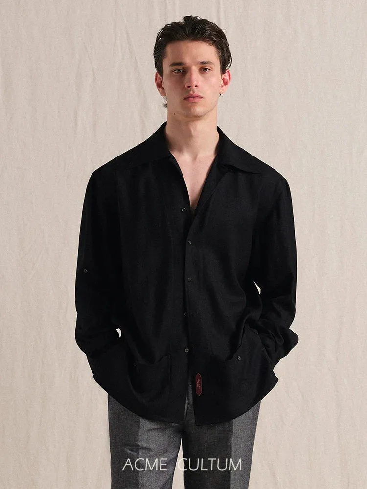 Linen-Texture Cuban Collar Shirt Jacket