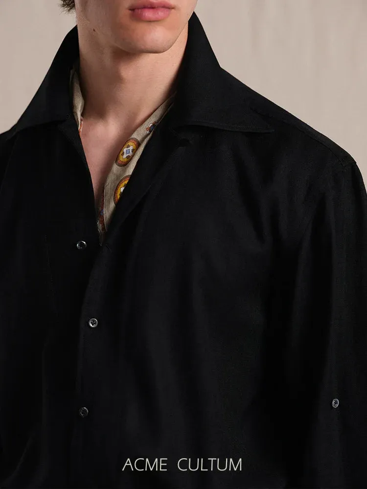 Linen-Texture Cuban Collar Shirt Jacket