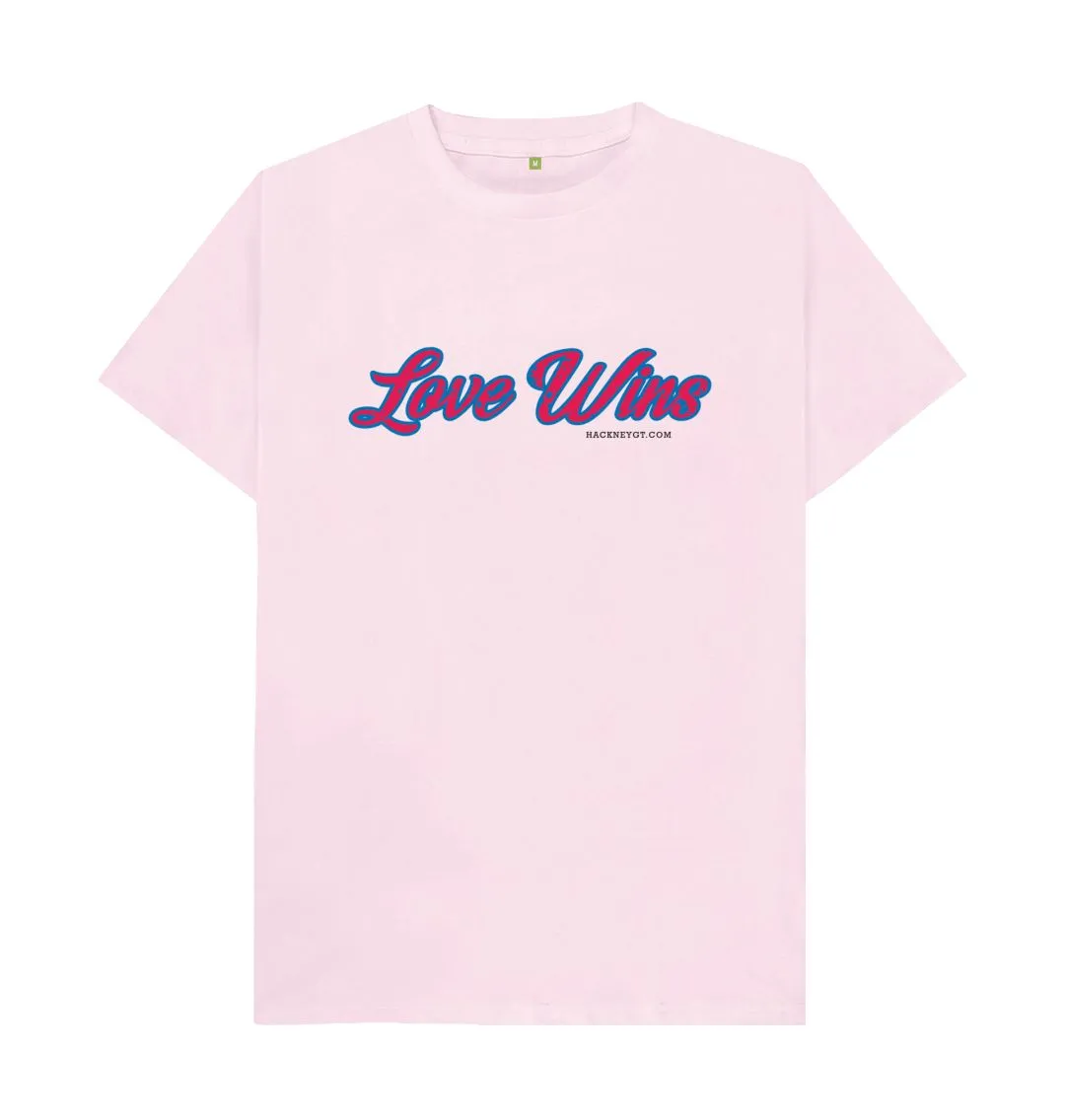 Love Wins Womens organic cotton tee. White, Pink, Gold, Denim.  Free UK postage .