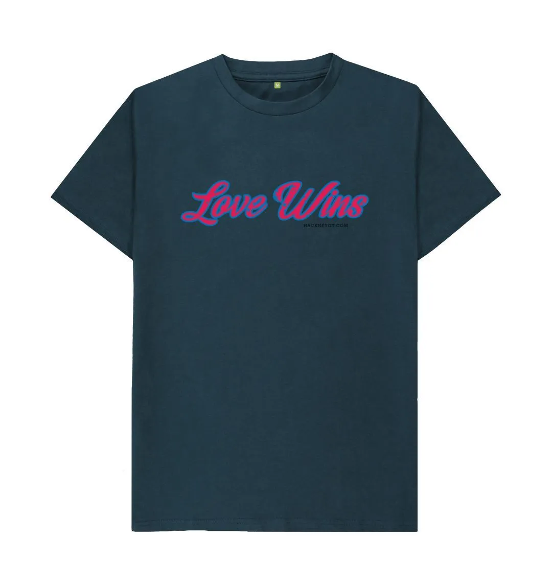 Love Wins Womens organic cotton tee. White, Pink, Gold, Denim.  Free UK postage .