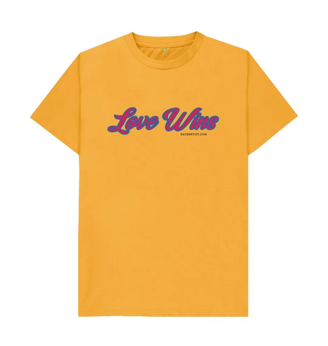 Love Wins Womens organic cotton tee. White, Pink, Gold, Denim.  Free UK postage .