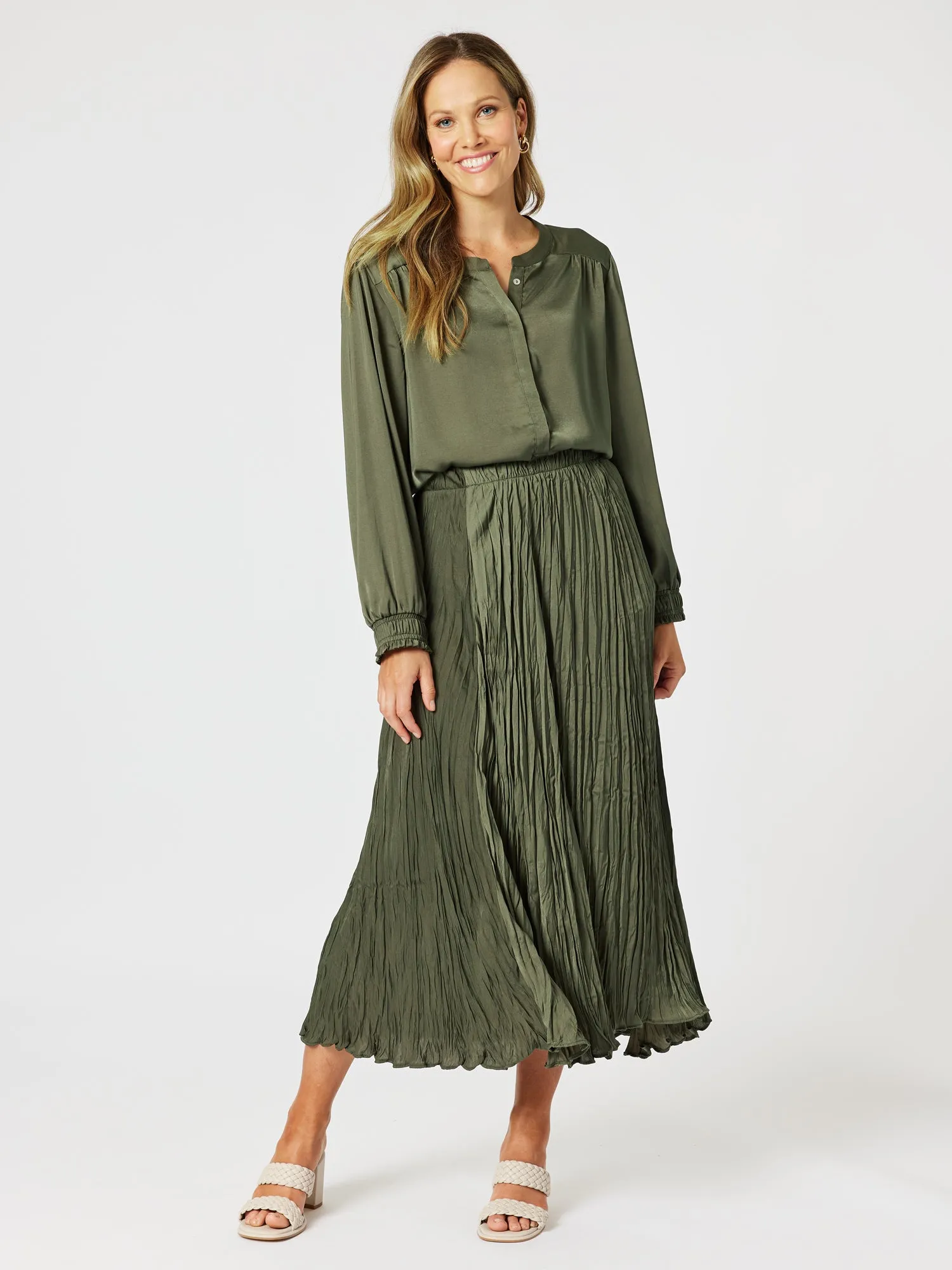 Luxe Crushed Skirt - Khaki