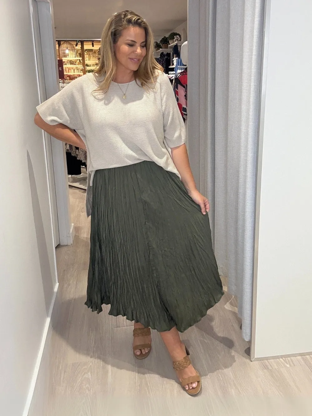 Luxe Crushed Skirt - Khaki