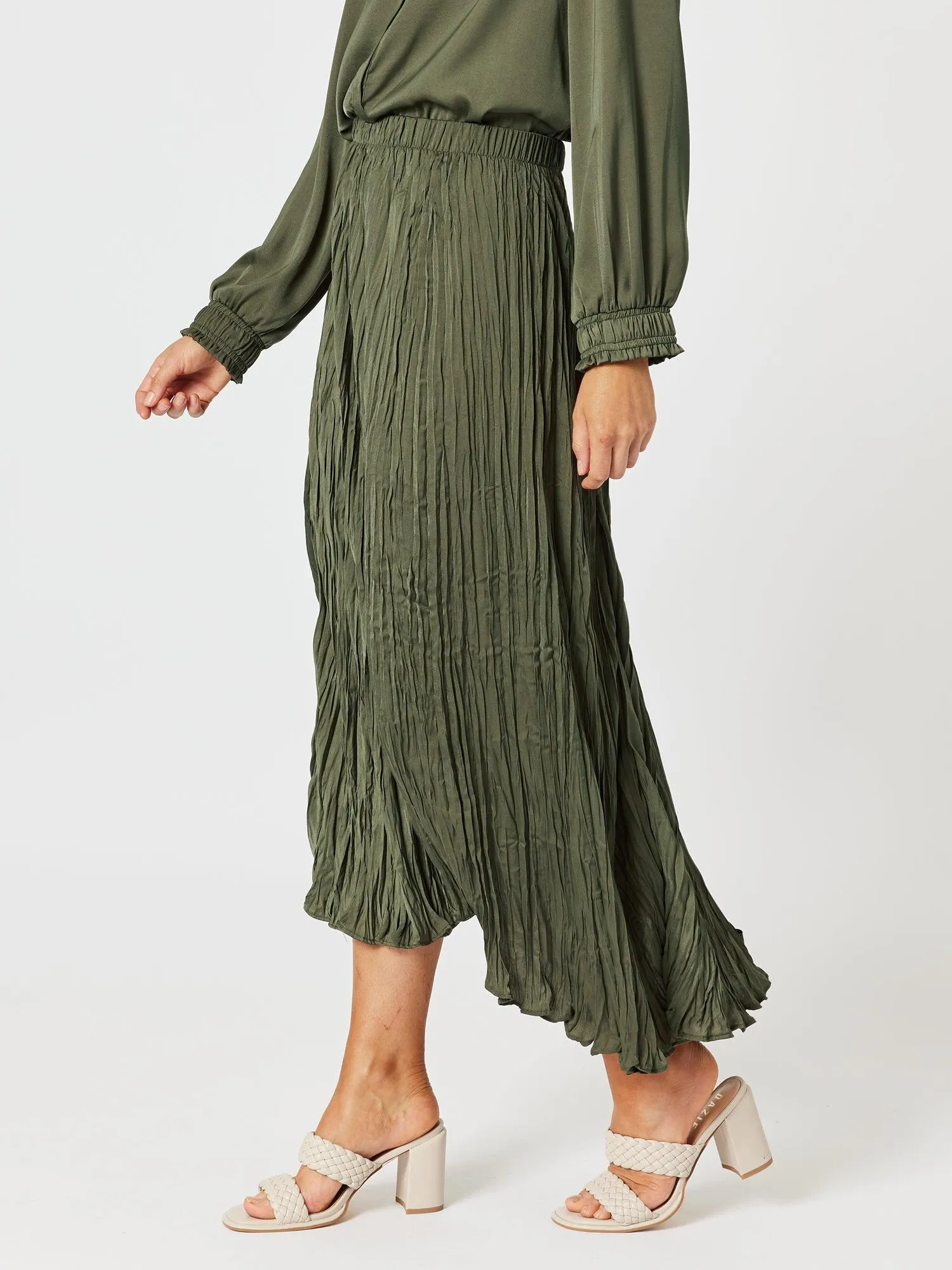 Luxe Crushed Skirt - Khaki